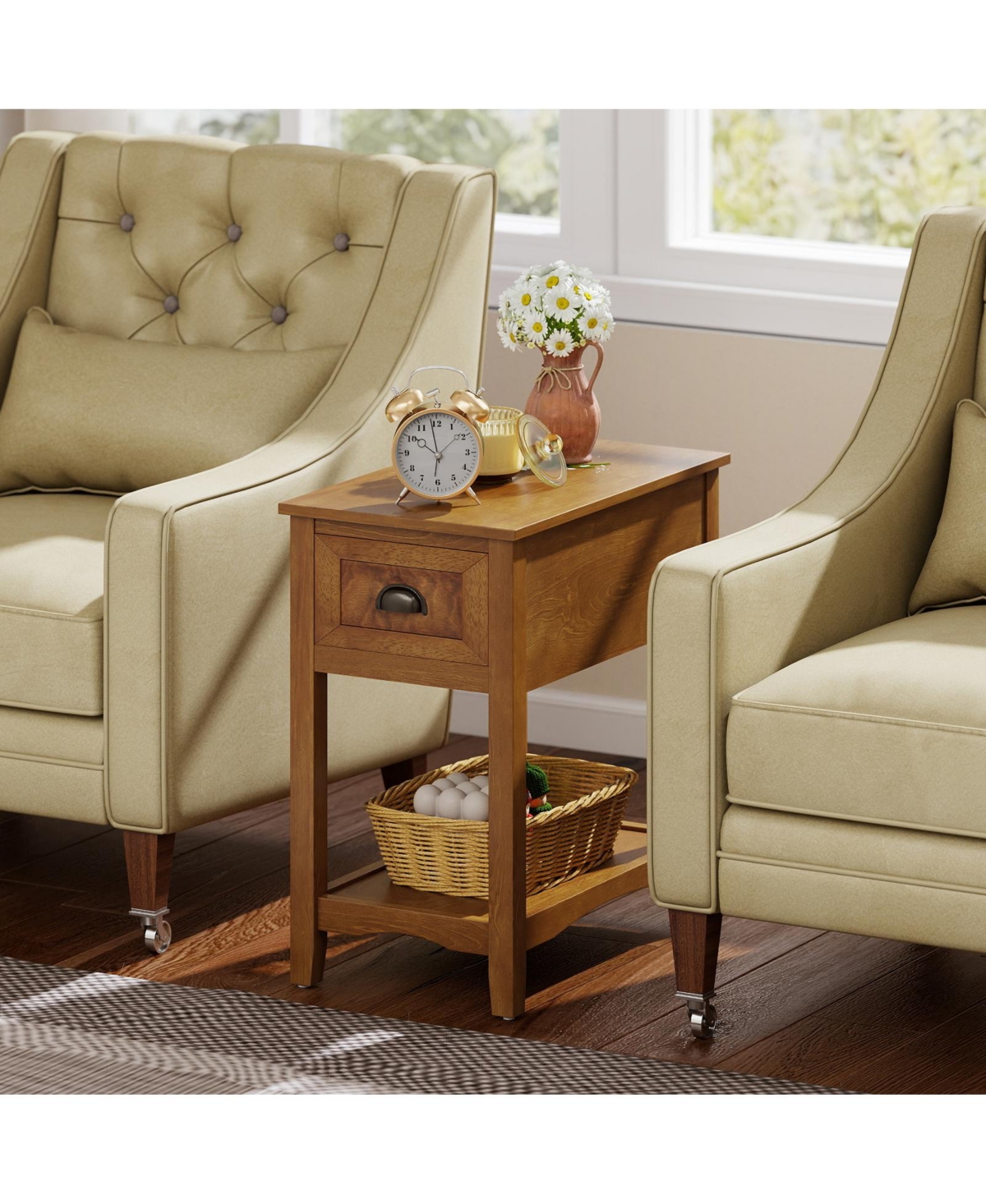 sumyeg Contemporary Chairside End Table with Drawer and Open Shelf