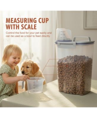 Airtight Pet Food Storage Container with Pour Spout Measuring Cup 4 Seal Buckles BPA Free Durable Plastic