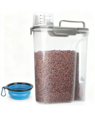 Airtight Pet Food Storage Container with Pour Spout Measuring Cup 4 Seal Buckles BPA Free Durable Plastic