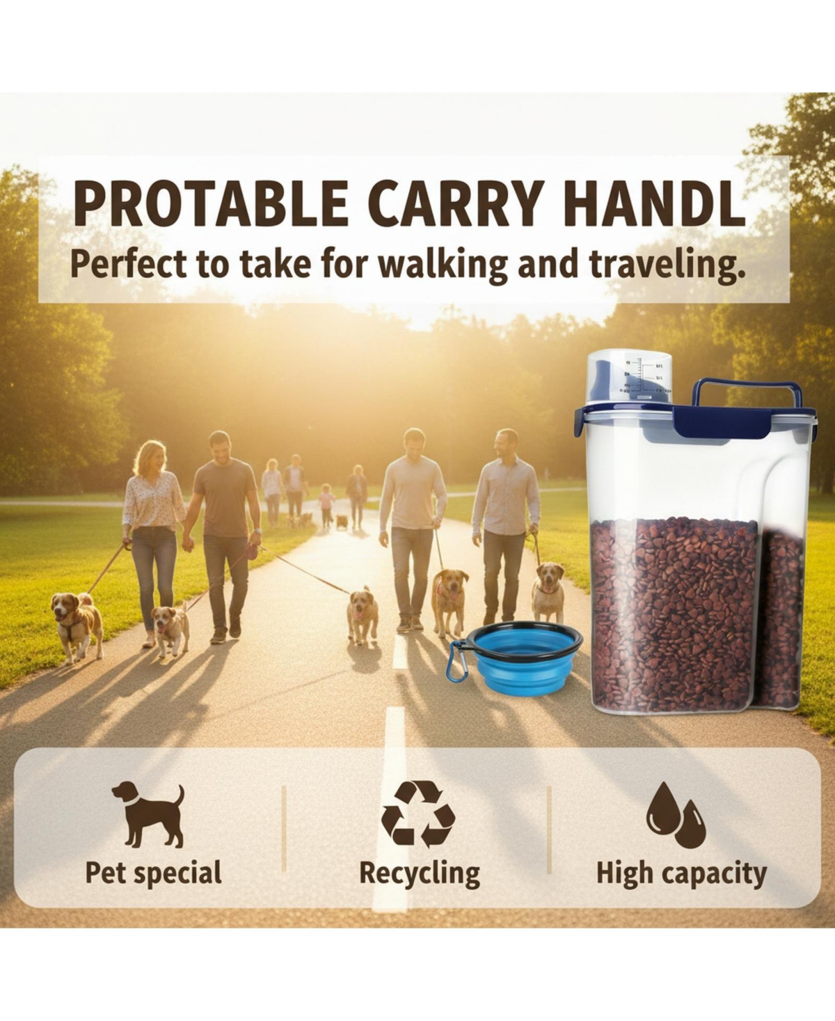 Aronkl Airtight Pet Food Storage Container with Pour Spout Measuring Cup 4 Seal Buckles Bpa Free Durable Plastic