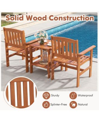 3 PCS Patio Bistro Table and Chairs Set w/ Umbrella Hole for Garden Poolside