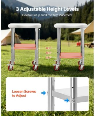Stainless Steel Prep Table on Wheels with Adjustable Undershelf, 24 x 18 x 34 in