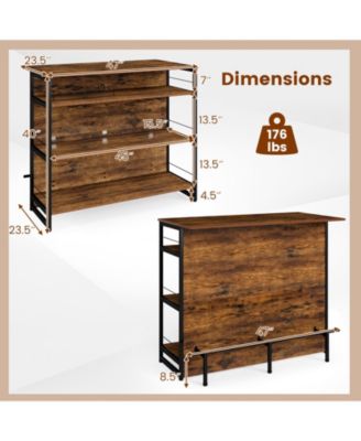 47 in 4-Tier Mini Bar Kitchen Island with Footrest and Wine Rack, 5-Bottle and 8-Glass Storage