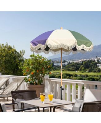 6Ft Vintage Floral Fringe Umbrella w/ Deck Holder Carry Bag Adjustable for Outdoor Balcony Deck Food Ice Cream Cart Mobile Stall