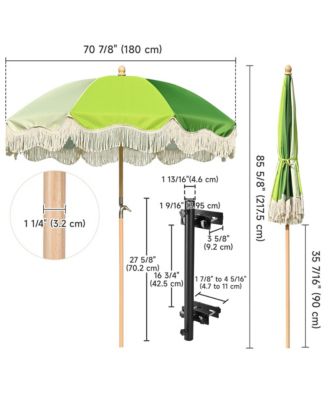 6Ft Vintage Floral Fringe Umbrella w/ Deck Holder Carry Bag Adjustable for Outdoor Balcony Deck Food Ice Cream Cart Mobile Stall