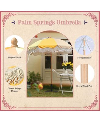 6Ft Vintage Floral Fringe Umbrella w/ Deck Holder Carry Bag Adjustable for Outdoor Balcony Deck Food Ice Cream Cart Mobile Stall