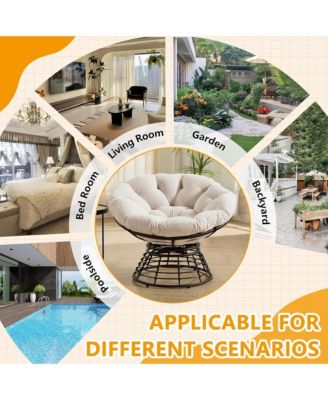 360degree(s) Rotatable Rattan Papasan Chair, Wicker Accent Lounge Seat with Soft Padded Cushion, Balcony, Living Room