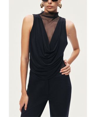Women's Draped Mesh-Panel Bodysuit