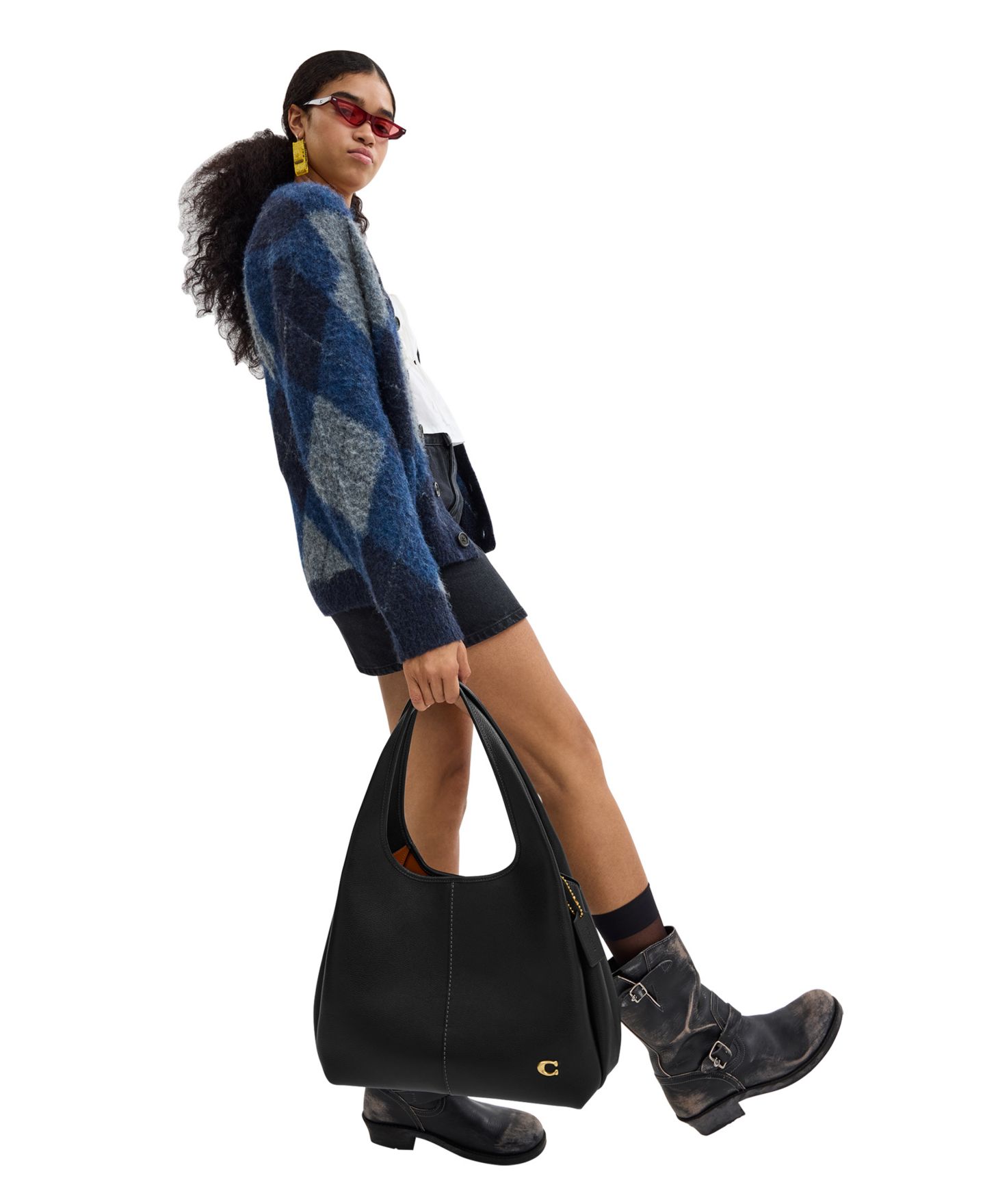 Женская сумка Coach Lana Medium Pebble Leather Shoulder, цвет: Чёрный — фото 2