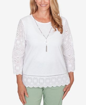 Women's St. Augustine Solid Eyelet Trim Top with Necklace