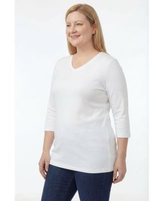Plus Size Perfect Three-Quarter Sleeve V-Neck Tunic