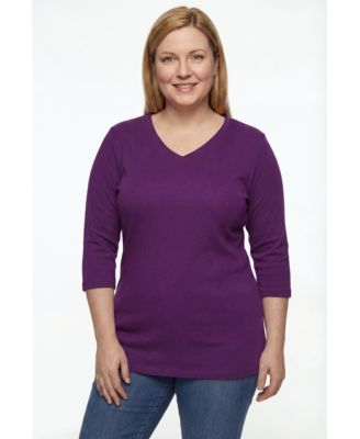 Plus Size Perfect Three-Quarter Sleeve V-Neck Tunic
