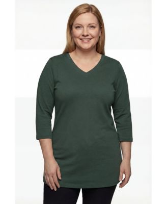 Plus Size Perfect Three-Quarter Sleeve V-Neck Tunic