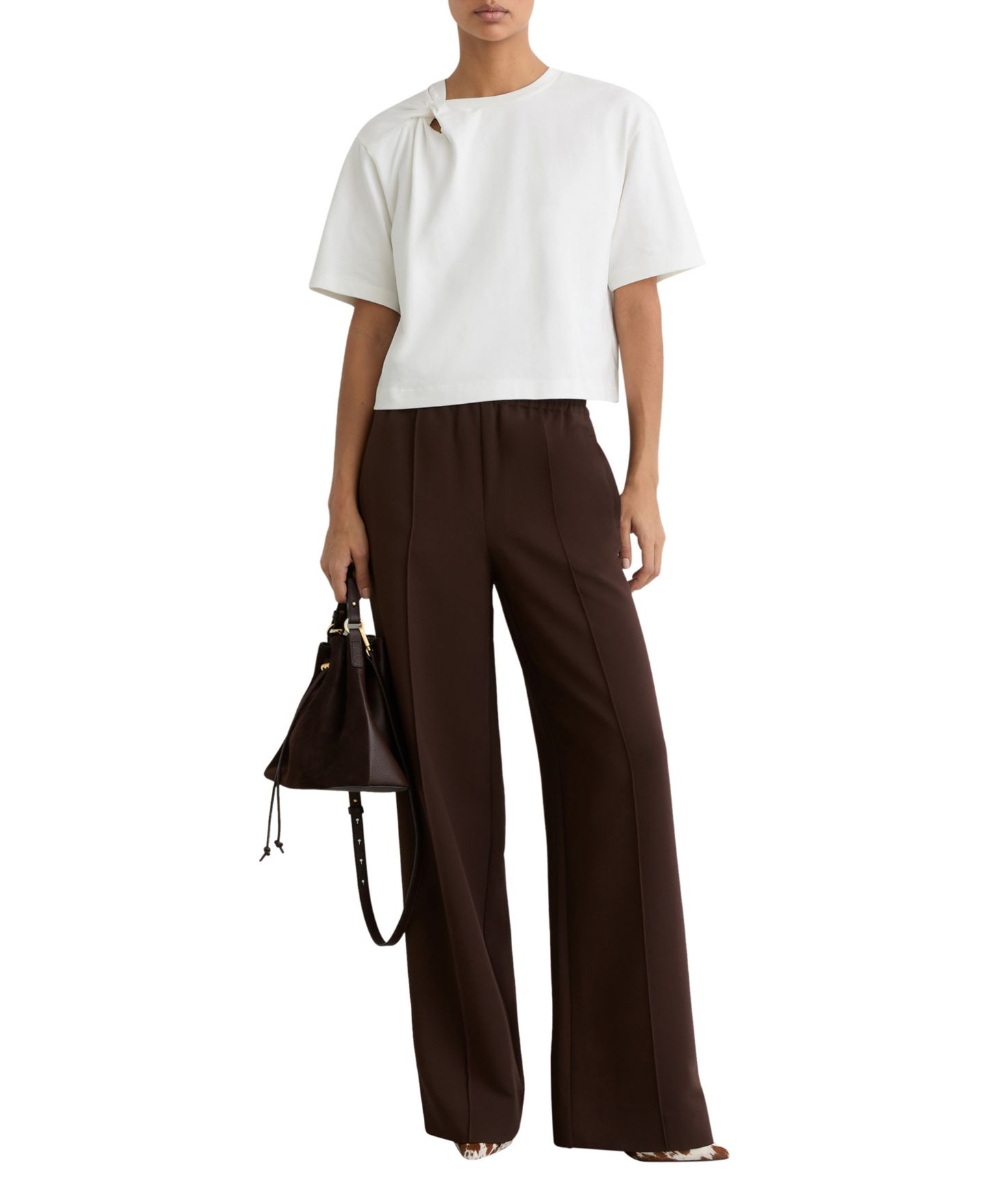 Женская футболка REISS Esme Cotton Twist-Detail Boxy, цвет: Белый — фото 2