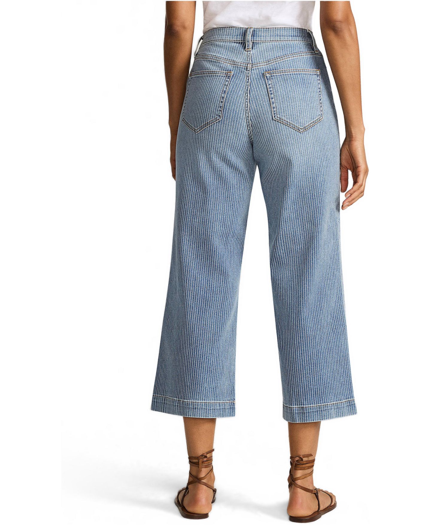 Женские джинсы Lands' End Tall Denim High Rise Wide Leg Crop, цвет: Синий полосатый — фото 2