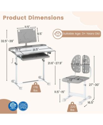 Height-Adjustable Kids Study Desk and Chair Set with Tilt Desktop