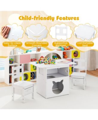 3-Piece Kids Table and Chairs Set with Built-In Pet Viewing Window