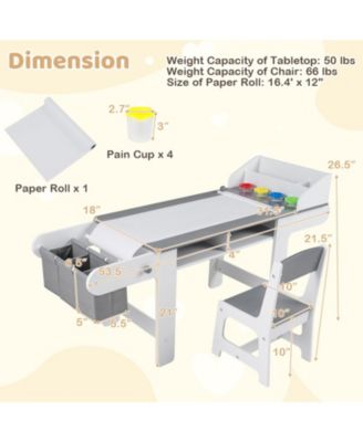 Kids Art Table and Chair Set with Paper Roll and Storage Cubbies