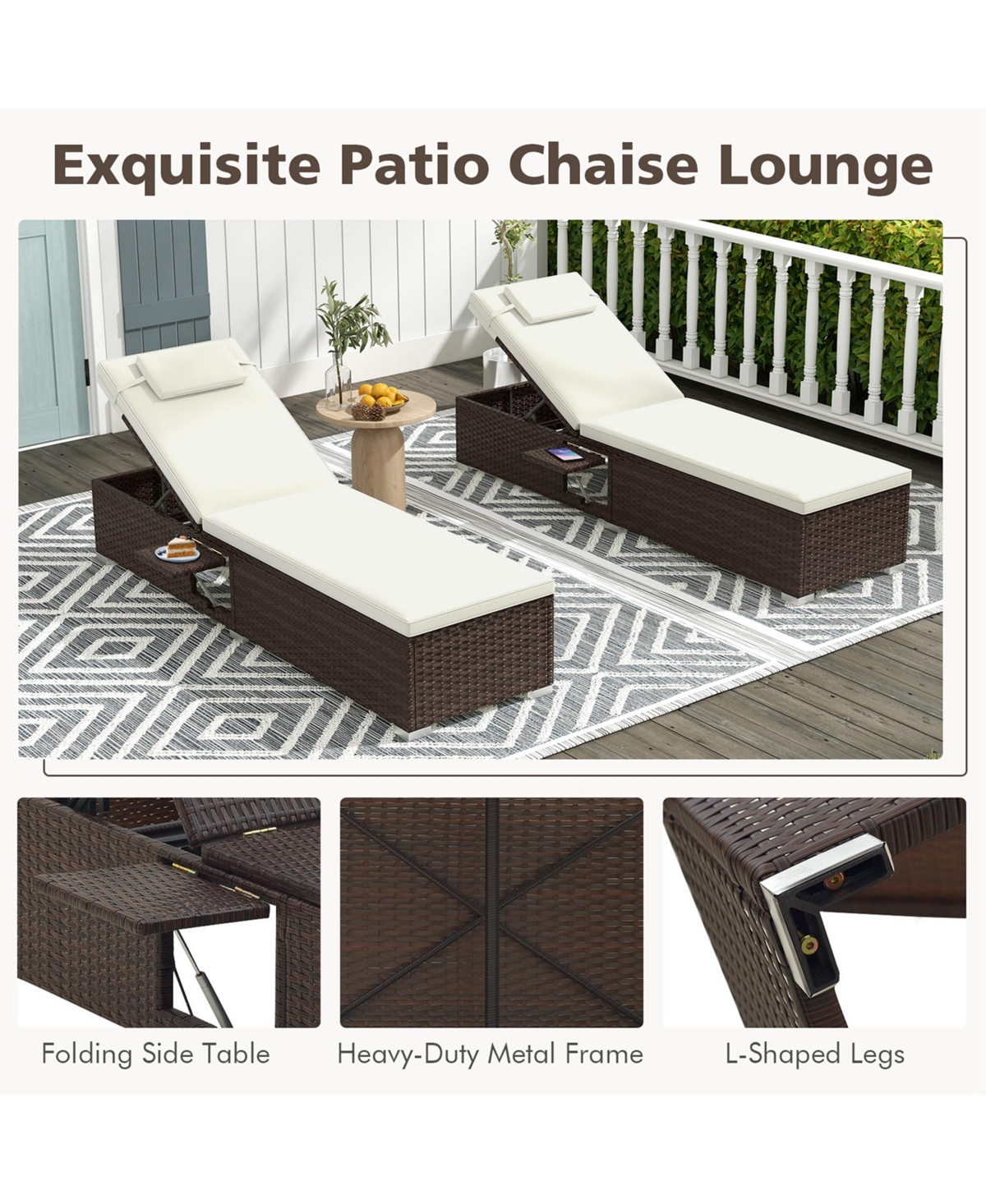 Patio Chaise Lounge with 6-level Backrest