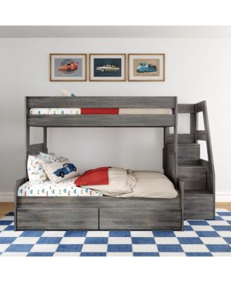 Modern Farmhouse Twin Over Full Bunk Bed With Staircase and Storage Drawers
