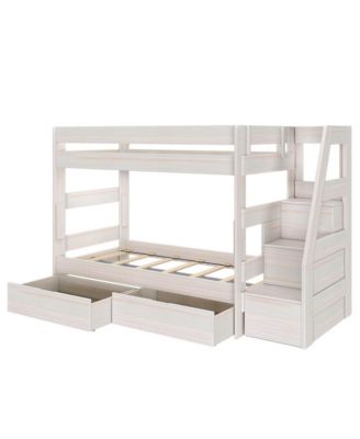Max and Lily Modern Farmhouse Twin Over Twin Bunk Bed With Staircase and Storage Drawers