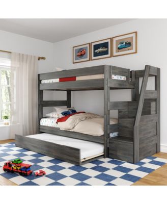 Twin Over Twin Wood Staircase Bunk Bed with Trundle, Driftwood