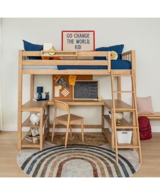 Scandinavian Loft Bed with Wraparound Desk and Shelves