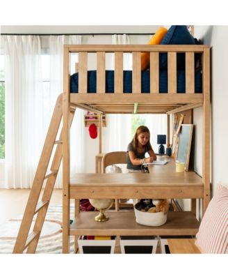 Scandinavian Loft Bed with Wraparound Desk and Shelves