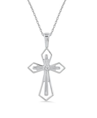 14k White or Yellow Gold Pendant, Diamond Accent Cross