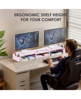 Monitor Stand Riser Drawer Pen Holder Metal Desk Organizer