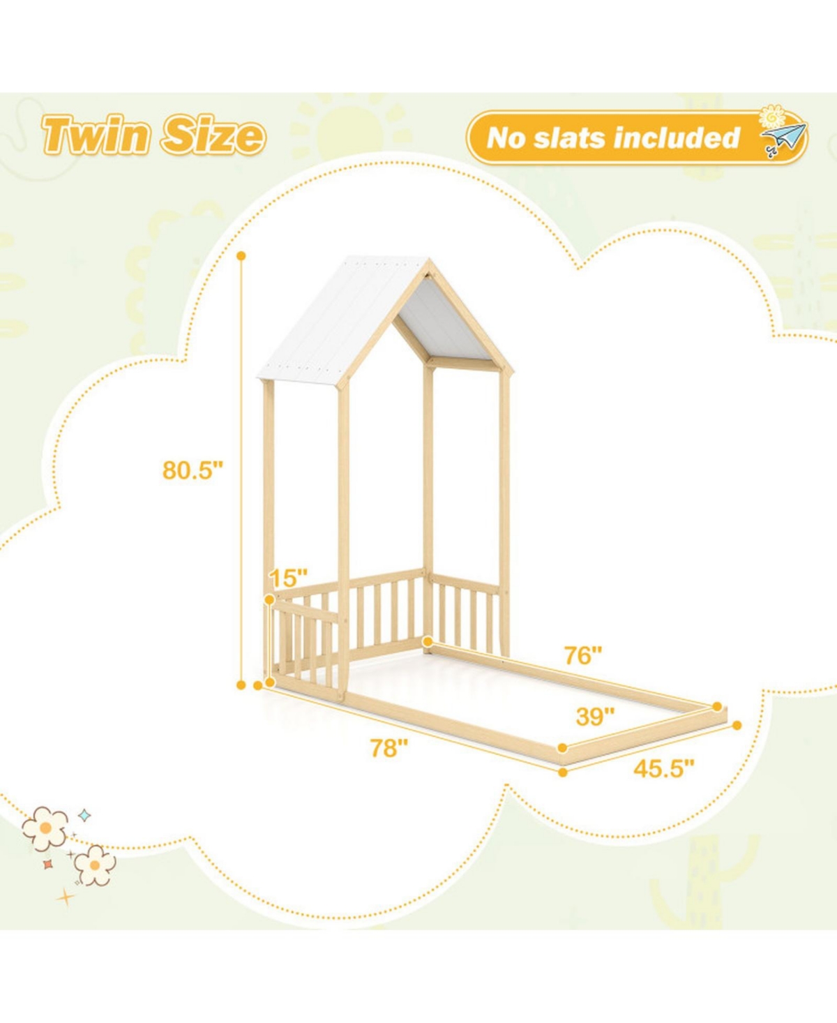 Gouun Twin Kids House Bed Frame with Safety Guardrails