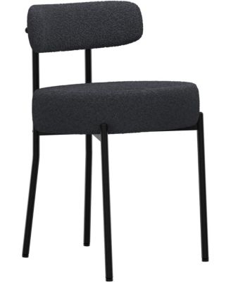 Boucle Dining Chairs Set of 2, Mid Century Modern Kitchen Chairs with Curved Backrest and Metal Legs