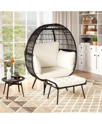 Oversized Rattan Egg Lounge Chair with Ottoman and Cushions