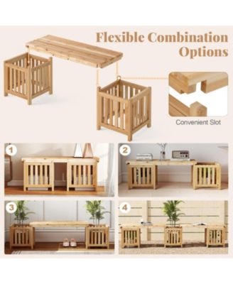 68-inch Fir Wood Patio Bench with Dual Planter Boxes