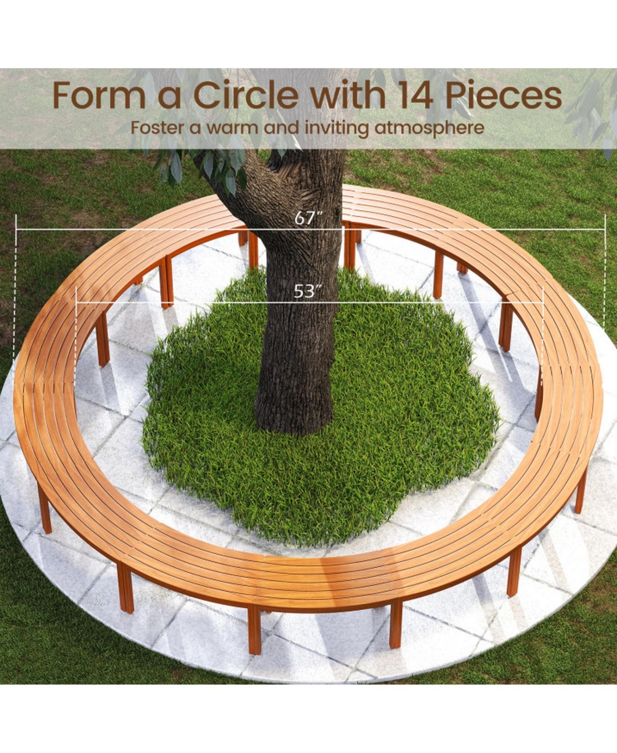 Gouun Curved Acacia Wood Backless Bench Set of 4