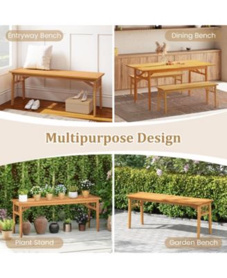 48-inch Acacia Wood Backless Bench with Triangular Support