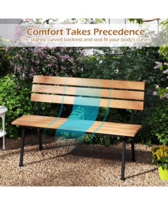 47-inch Outdoor Acacia Wood Bench with Metal Frame and Curved Backrest