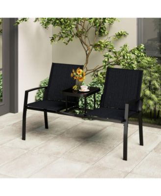 2-Person Patio Loveseat with Tempered Glass Built-in Table