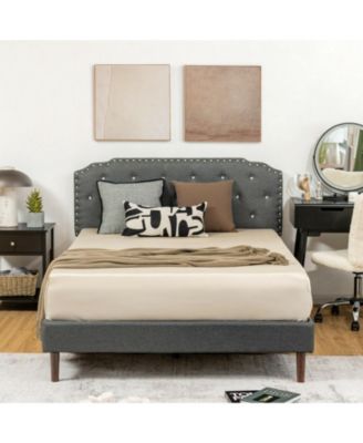 Linen Full Upholstered Bed Frame with Adjustable Diamond Tufted Headboard