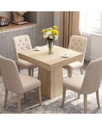Space-Saving Square Dining Table for 4, Modern Farmhouse Style with Wooden Pedestal Base, 31.5" Table Ideal for Dining Room, Living Room