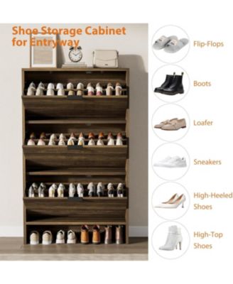 Fluted Shoe Cabinet with 3 Flip Drawers, Wide Slim Entryway Storage