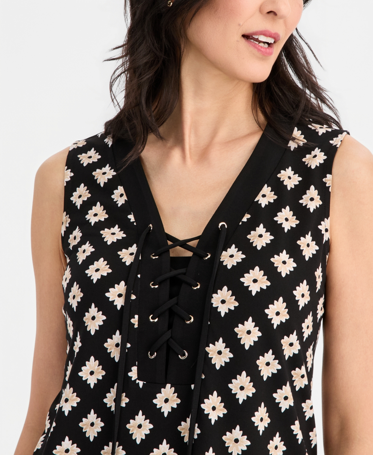 Jm Collection Women's Printed Lace-Up Sleeveless Top, Macy's Exclusive