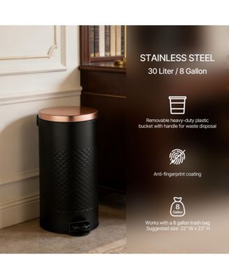 8 Gal / 30 Liter Round Shape Step-on Trash Can with Silent Close Lid, Heavy-Duty Pedal & Easy-Clean Design for Kitchen, Bathroom, Office