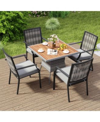 Set of 2 Stackable Wicker Patio Dining Chairs with Removable Cushions