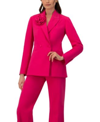 Women's Double-Breasted Cotton Blazer with Flower Detail