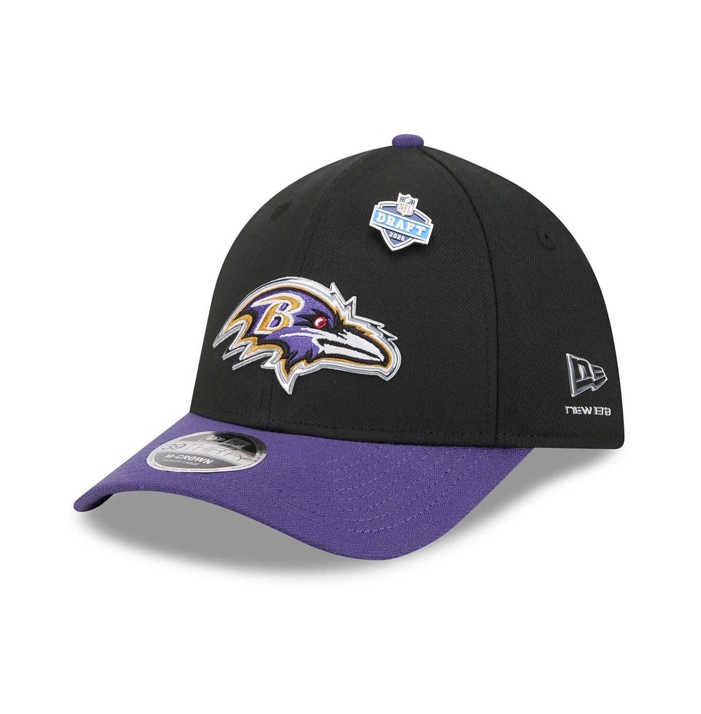 Мужская кепка New Era Black/Purple Baltimore Ravens 2026 NFL Draft 39THIRTY M-Crown Flex Hat — фото 1
