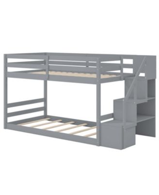 Pine Wood Twin Over Twin Bunk Bed with Storage Stairs