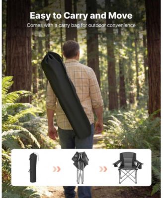 Heavy-Duty Folding Camping Chair With Padded Armrests Cooler Bag and 450 Lbs Capacity