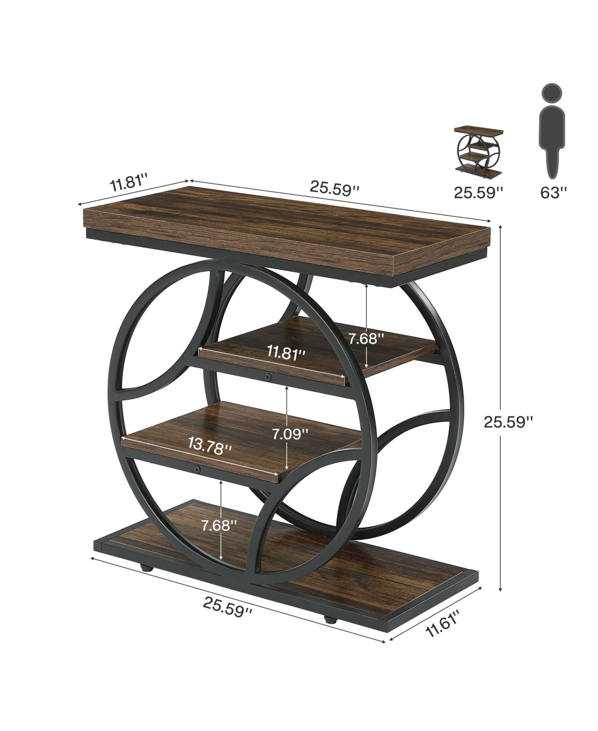Tribesigns Side Table with 4-Tier Storage Shelf, 25-Inch Living Room Narrow End Table, Small Industrial Nightstand with Geometric Metal Frame