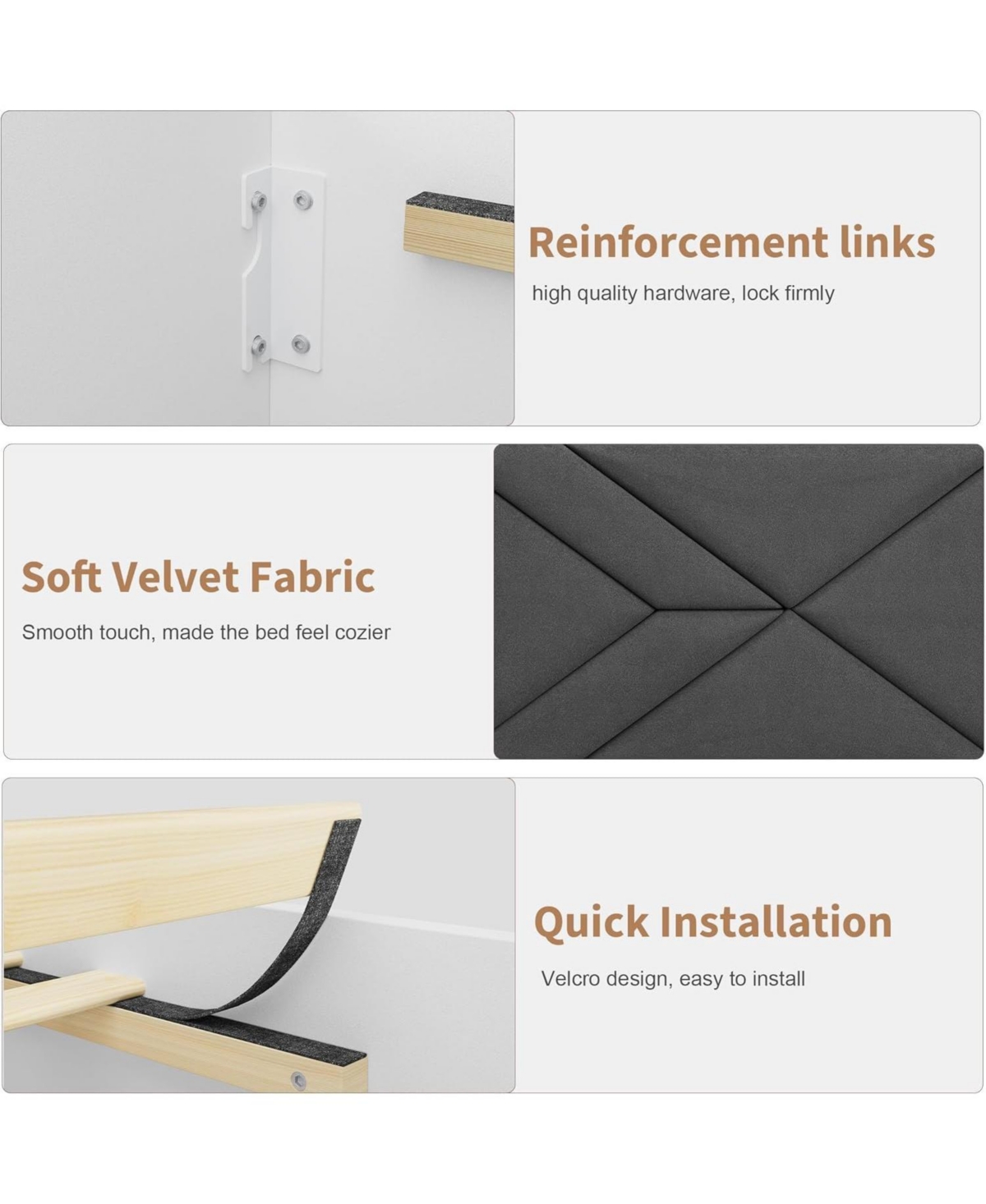 Homfan Modern Soft Upholstered Platform Bed Frame with Headboard - Sturdy Wood Slats